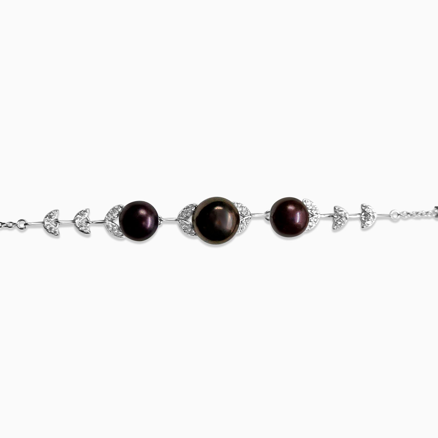 Silver Sparkling Three Black Pearl Vine Bracelet