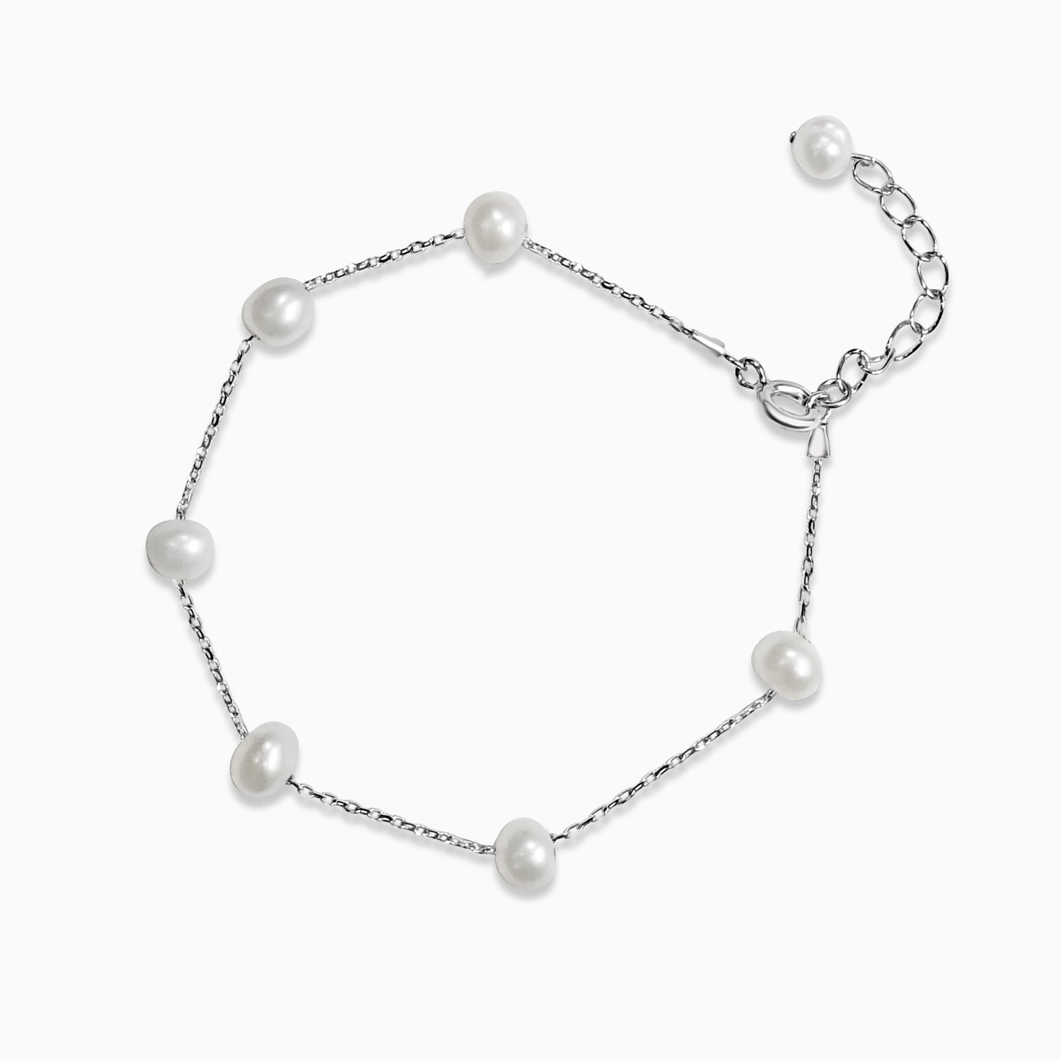 Silver One Line Pearl Bracelet