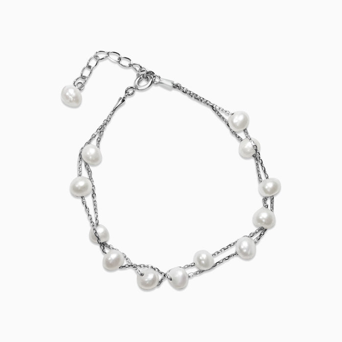 Silver Two Line Pearl Bracelet