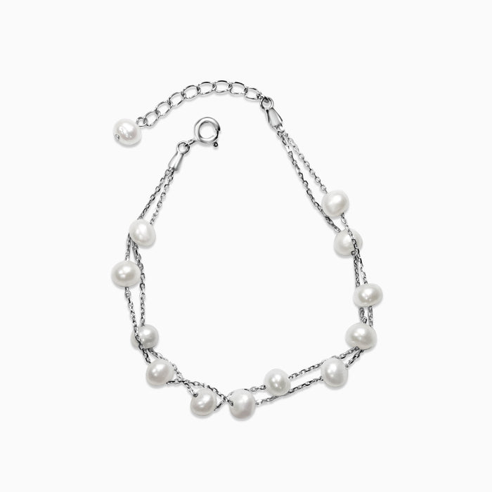 Silver Two Line Pearl Bracelet