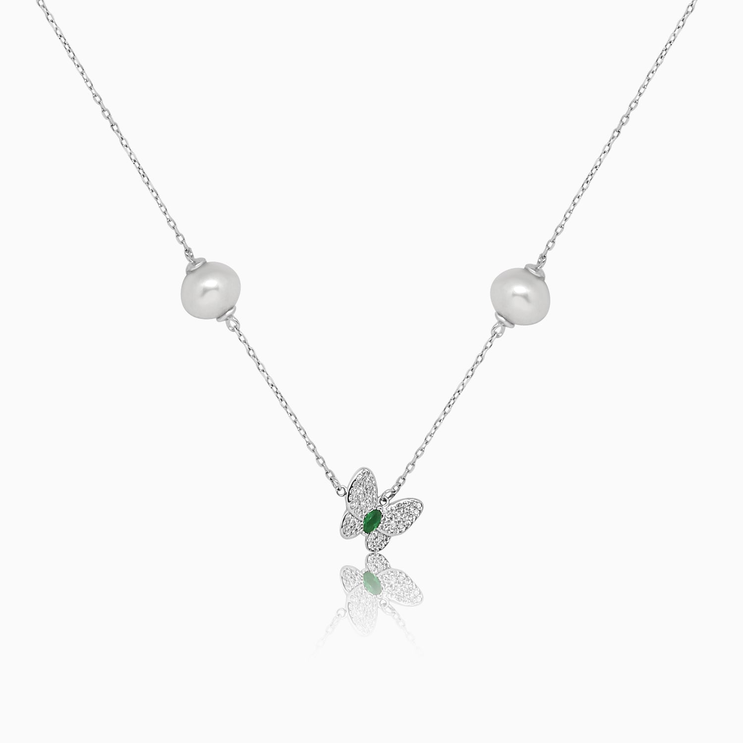 Silver Emerald Green Shimmer Butterfly Necklace
