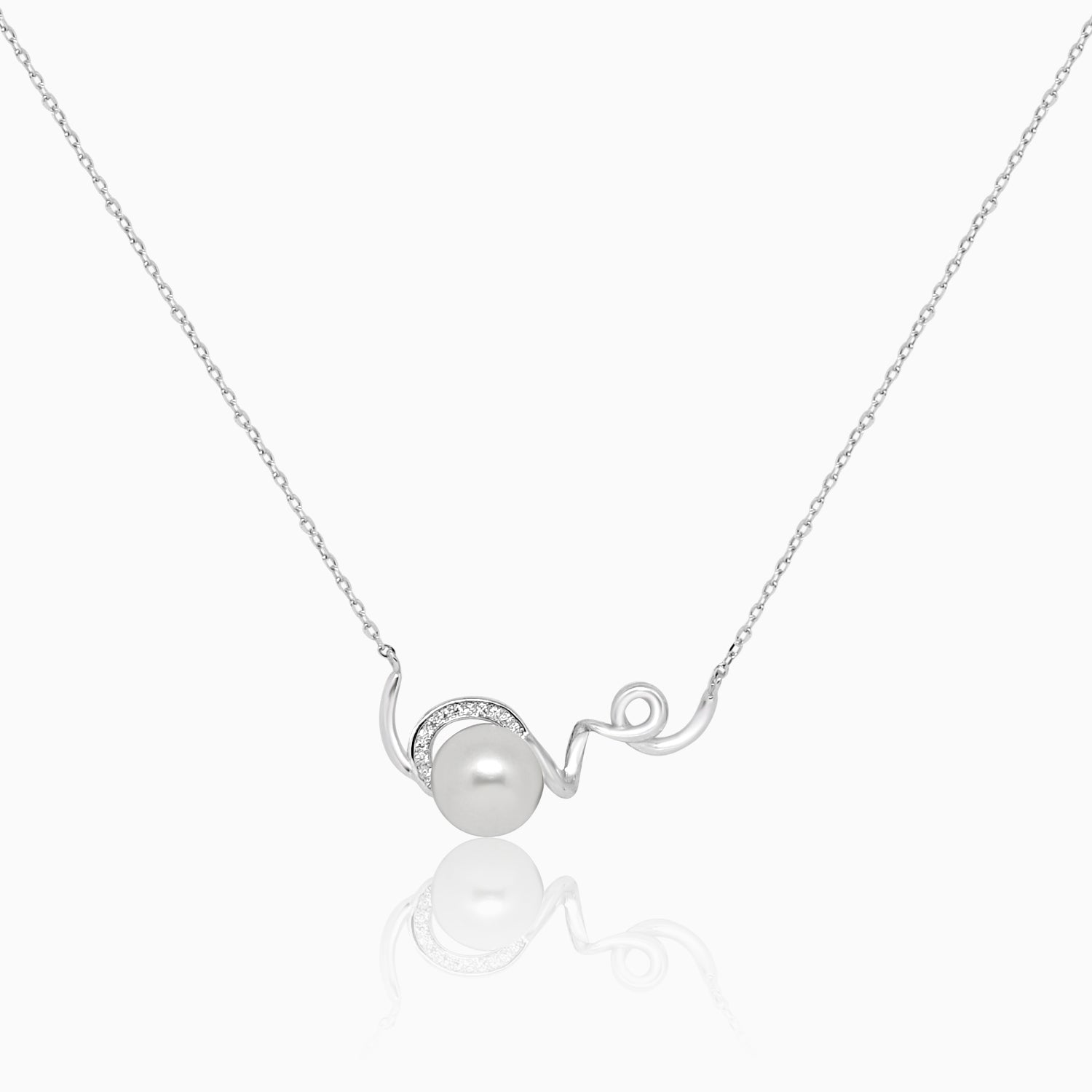 Silver Twirl Pearl Necklace