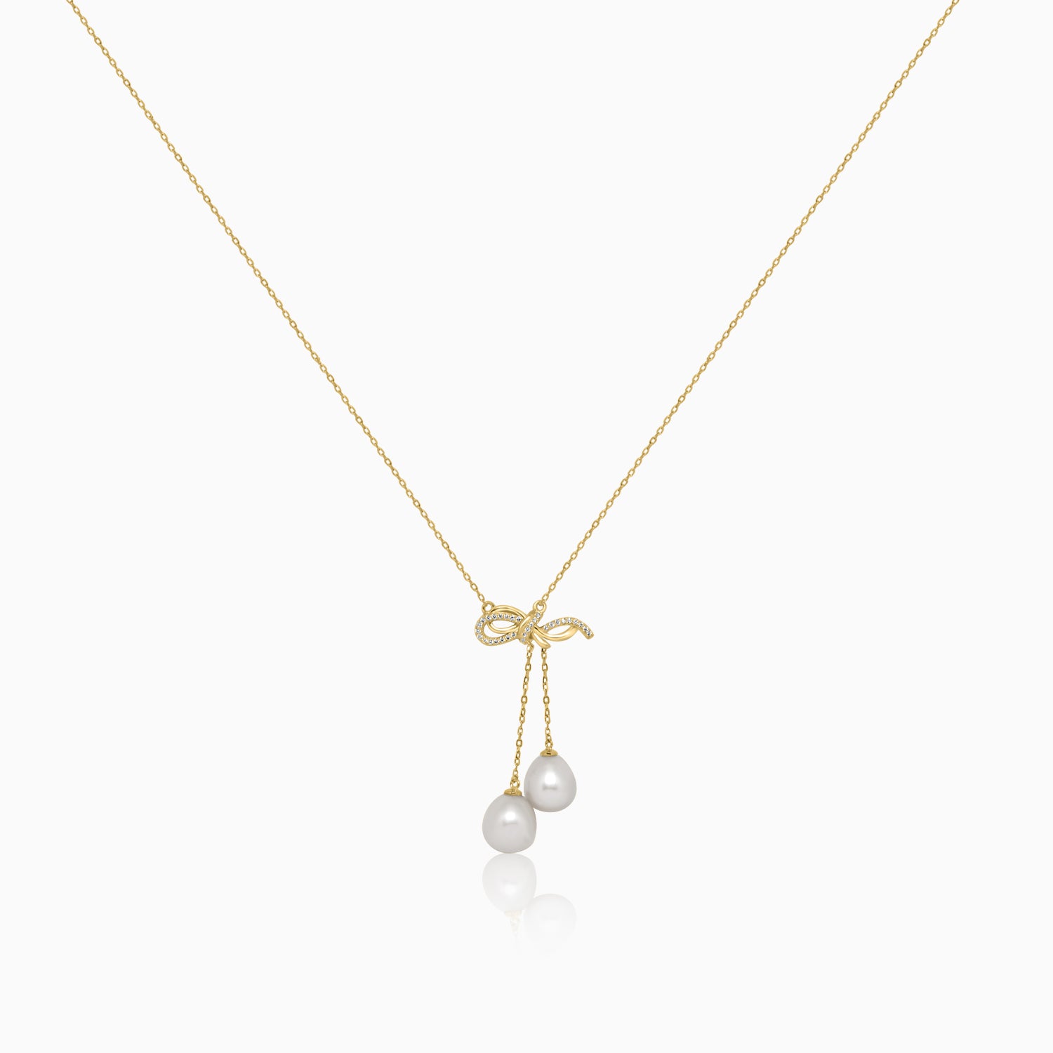 Silver Gold Sparkling Knot Dangling Pearls Necklace