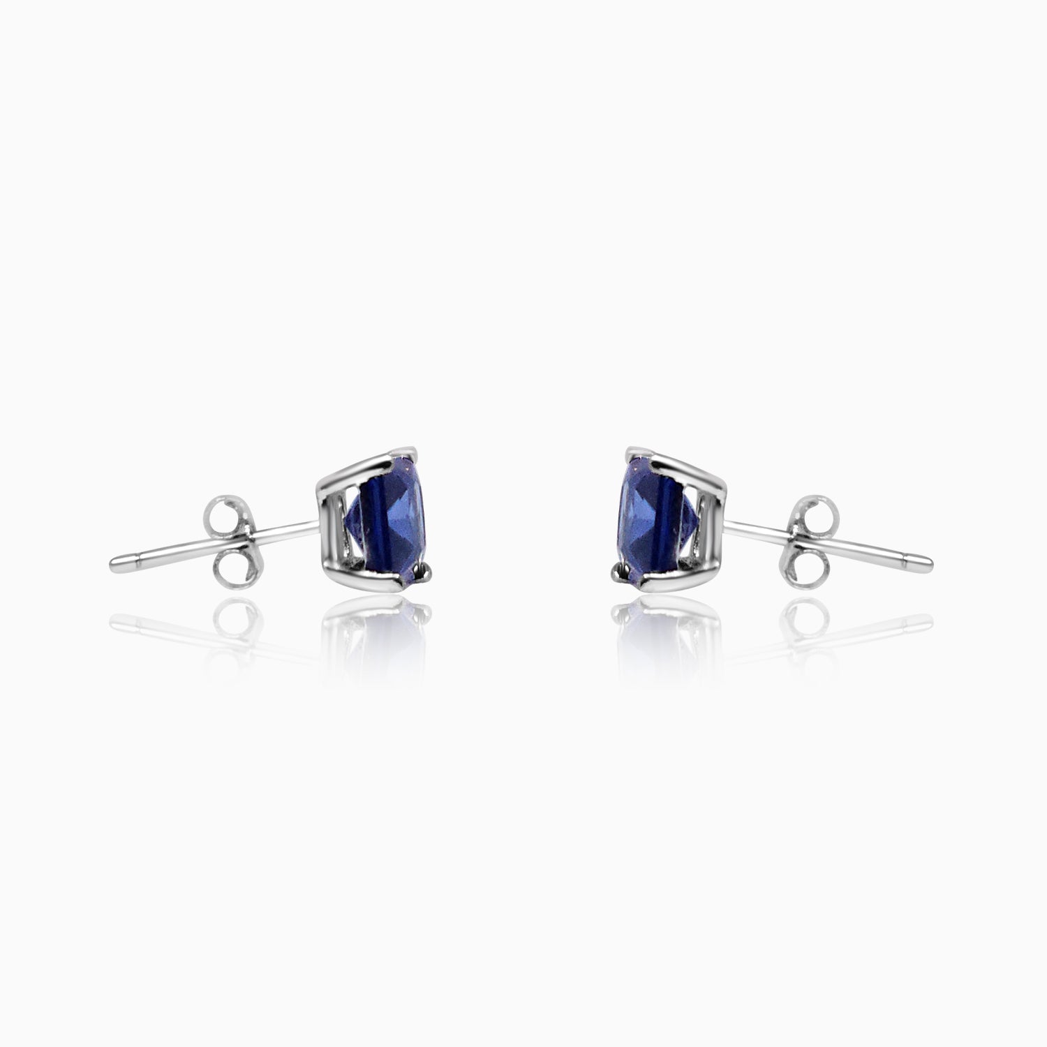 Silver Sapphire Blue Square Stud Earrings