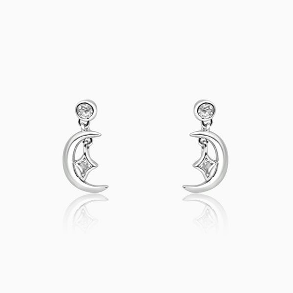 Silver Dangling Moon Star Earrings