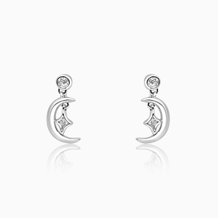 Silver Dangling Moon Star Earrings