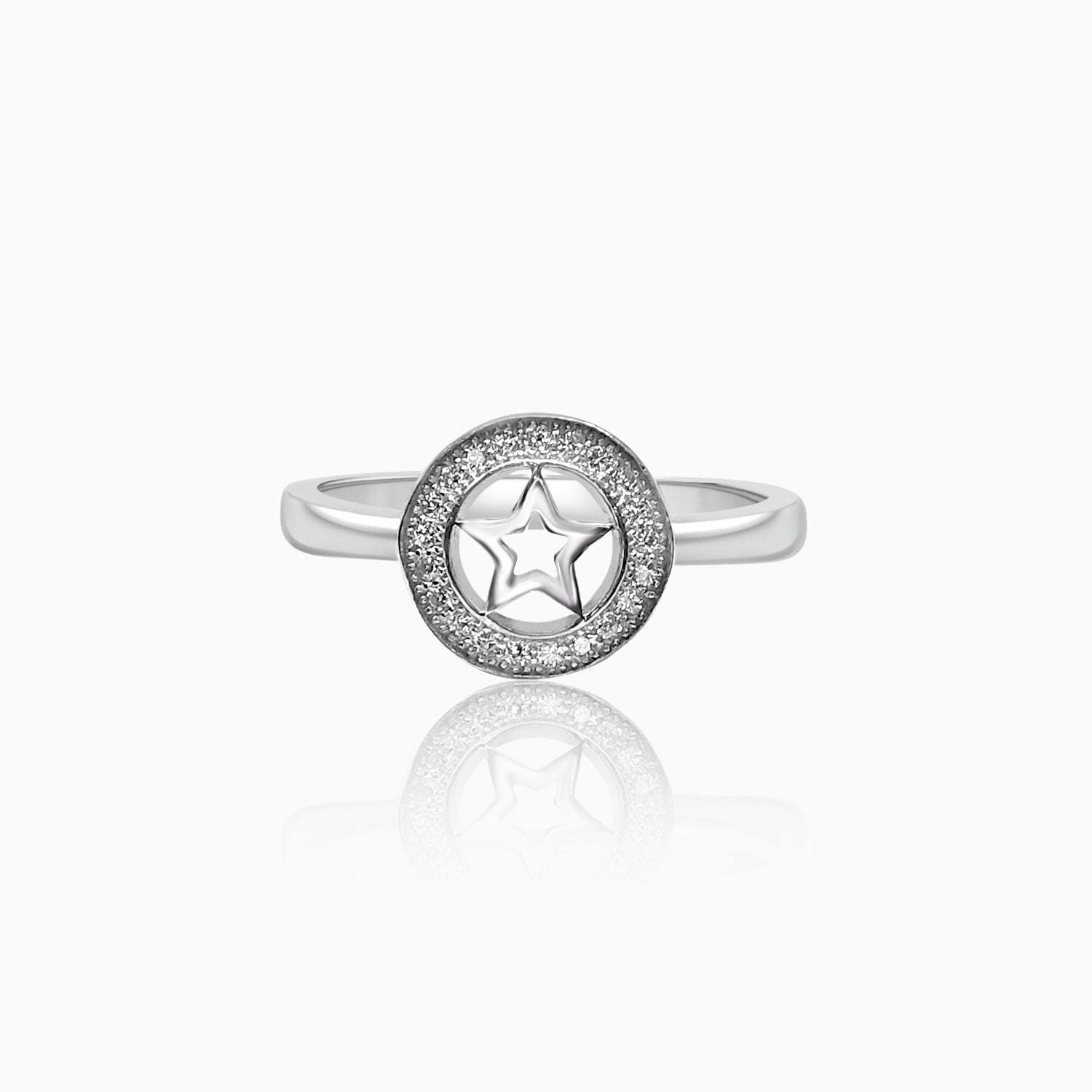 Silver Star in Sparkling Circle Ring