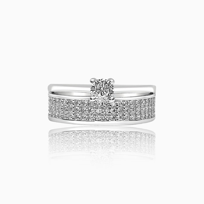 Silver Little Solitaire and Sparkling Extended Band Ring