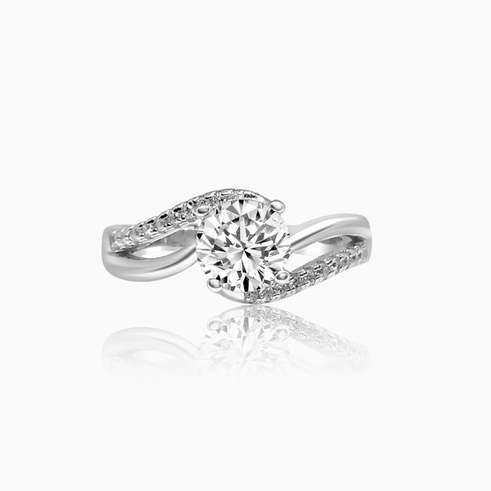 Silver Sparkling Double Twist Solitaire Ring