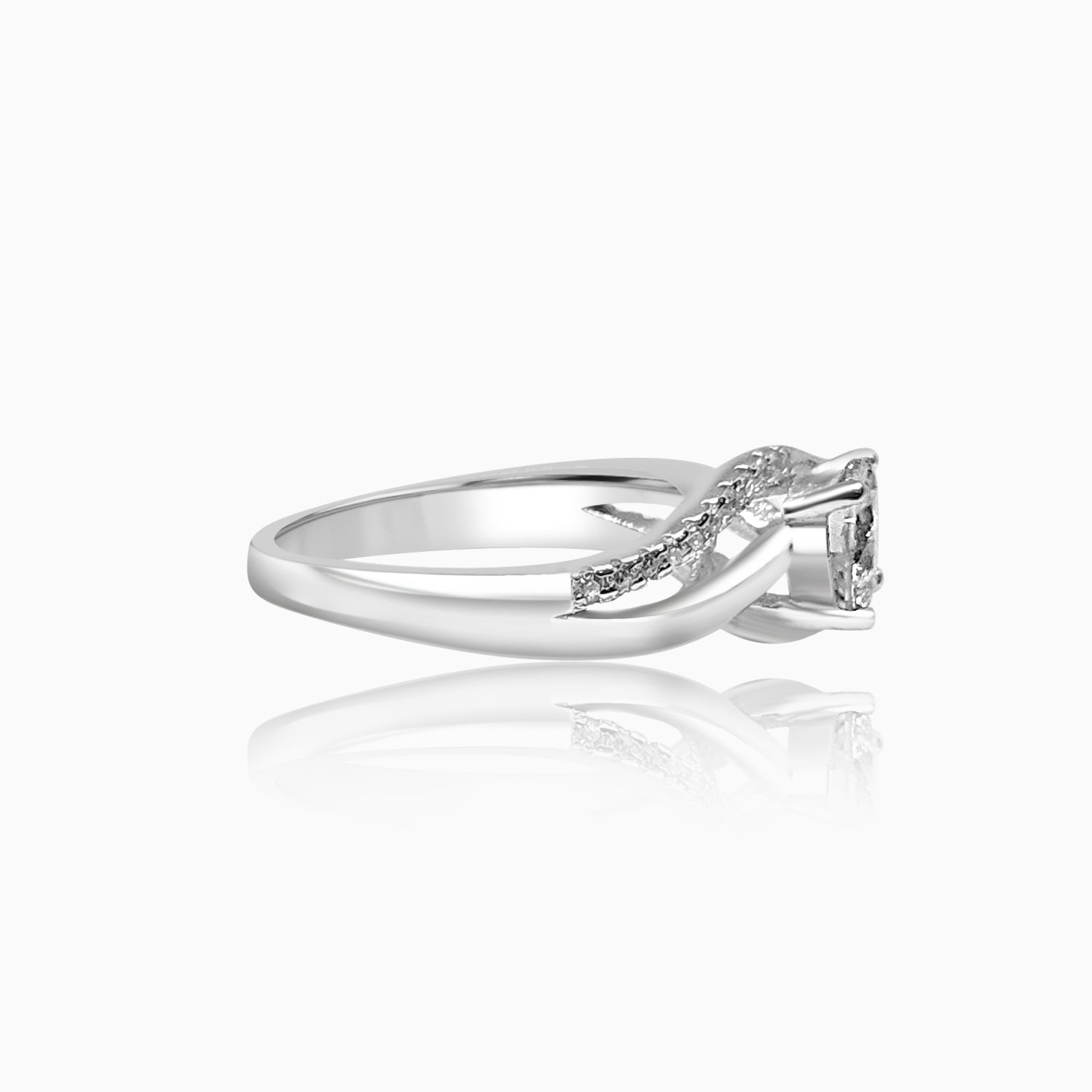 Silver Sparkling Double Twist Solitaire Ring