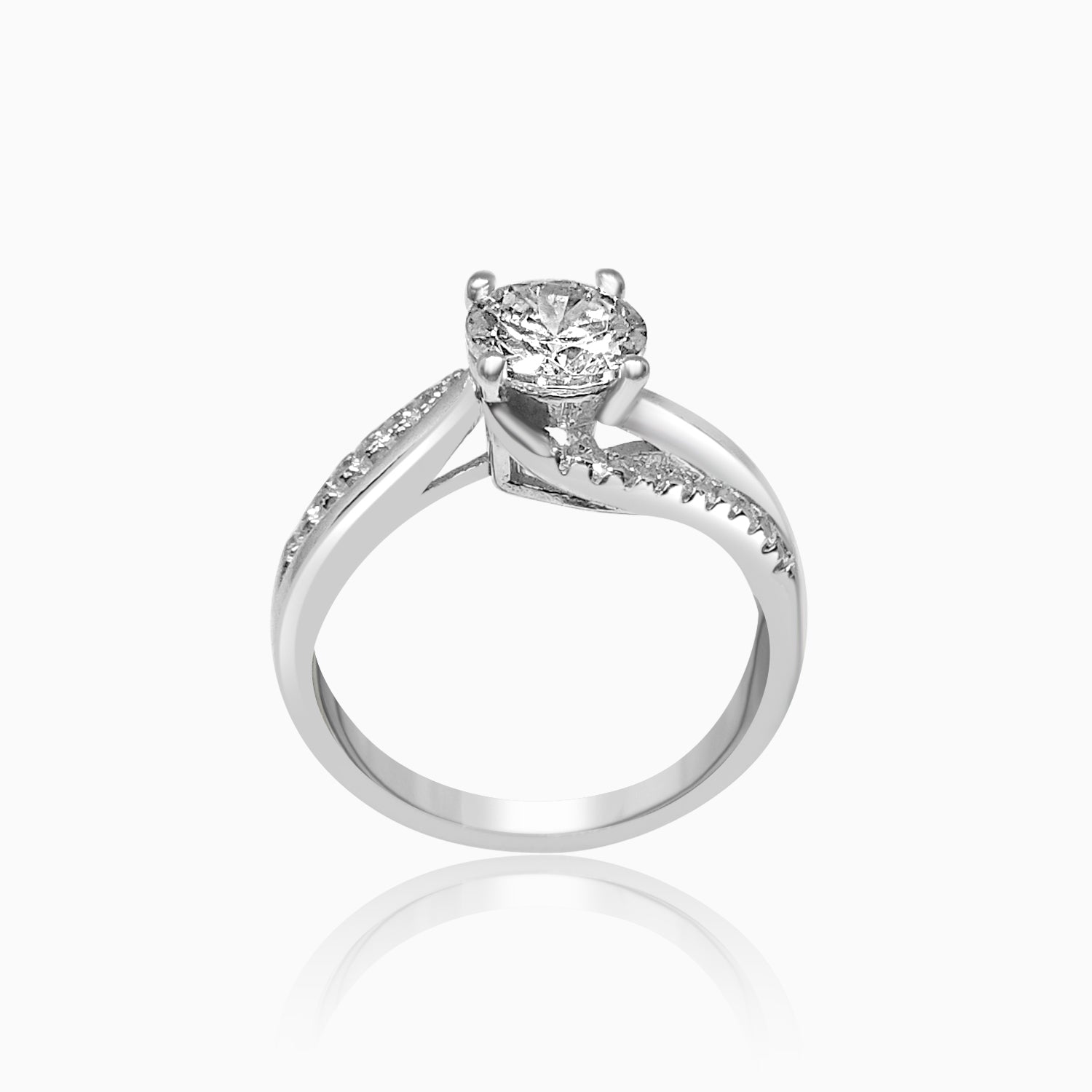 Silver Sparkling Double Twist Solitaire Ring