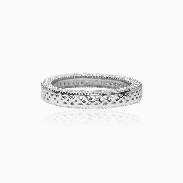 Silver Sparkling Carved Band Ring