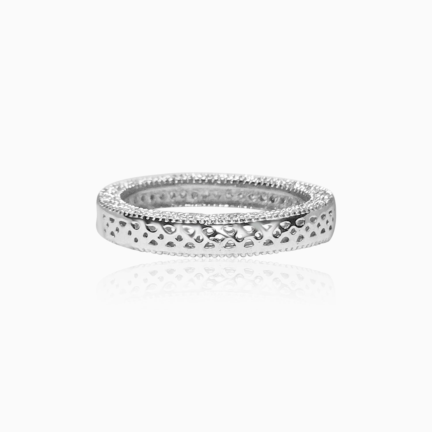 Silver Sparkling Carved Band Ring
