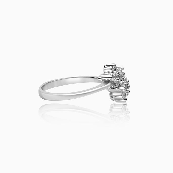 Silver Sparkling 3 Little Flowers Ring