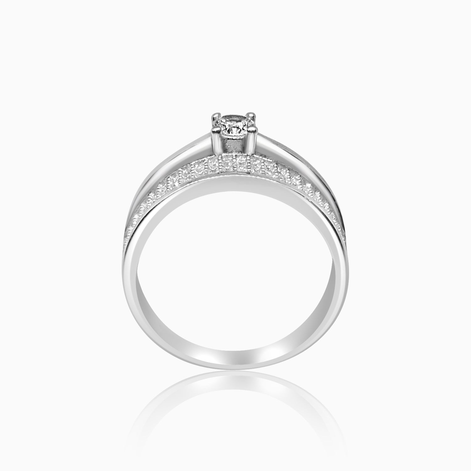 Silver Little Solitaire and Sparkling Band Ring