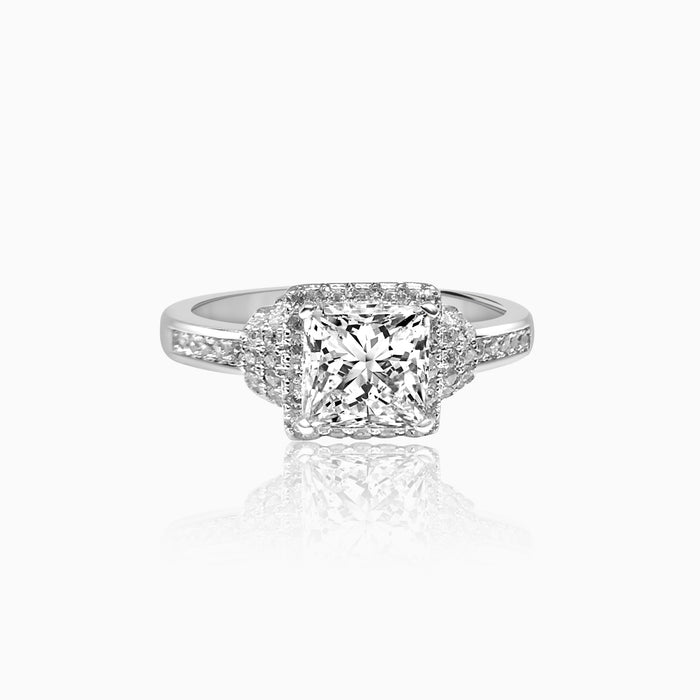 Silver Sparkling Square Solitaire Ring
