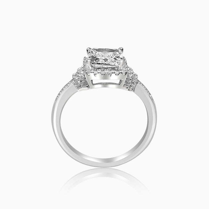 Silver Sparkling Square Solitaire Ring