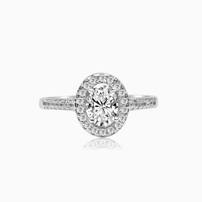 Silver Sparkling Oval Solitaire Ring