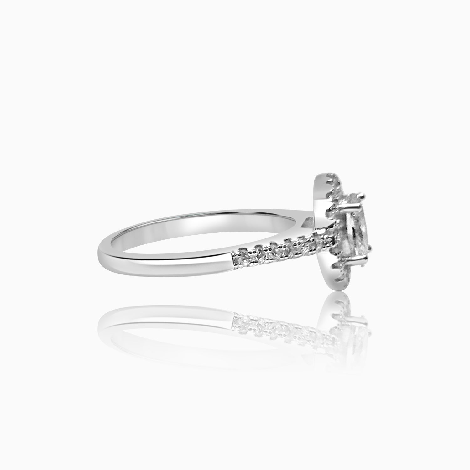 Silver Sparkling Oval Solitaire Ring
