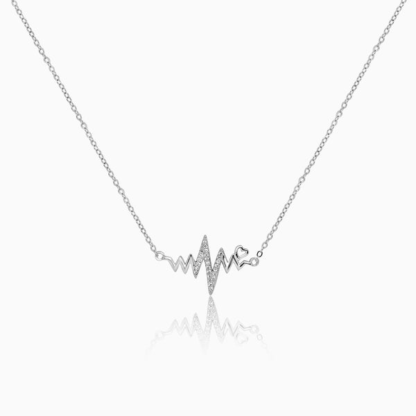 Silver Sparkling Heart Beat Necklace