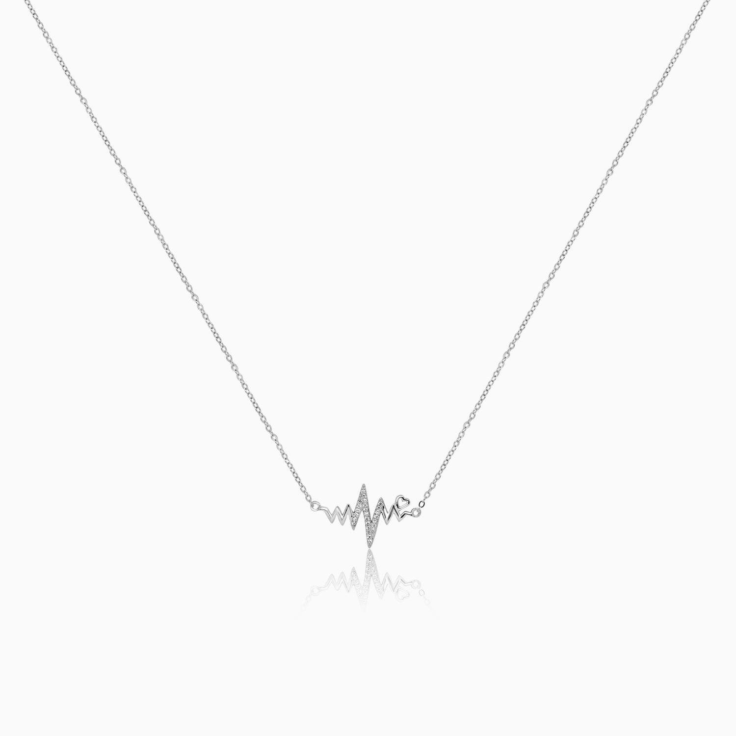 Silver Sparkling Heart Beat Necklace