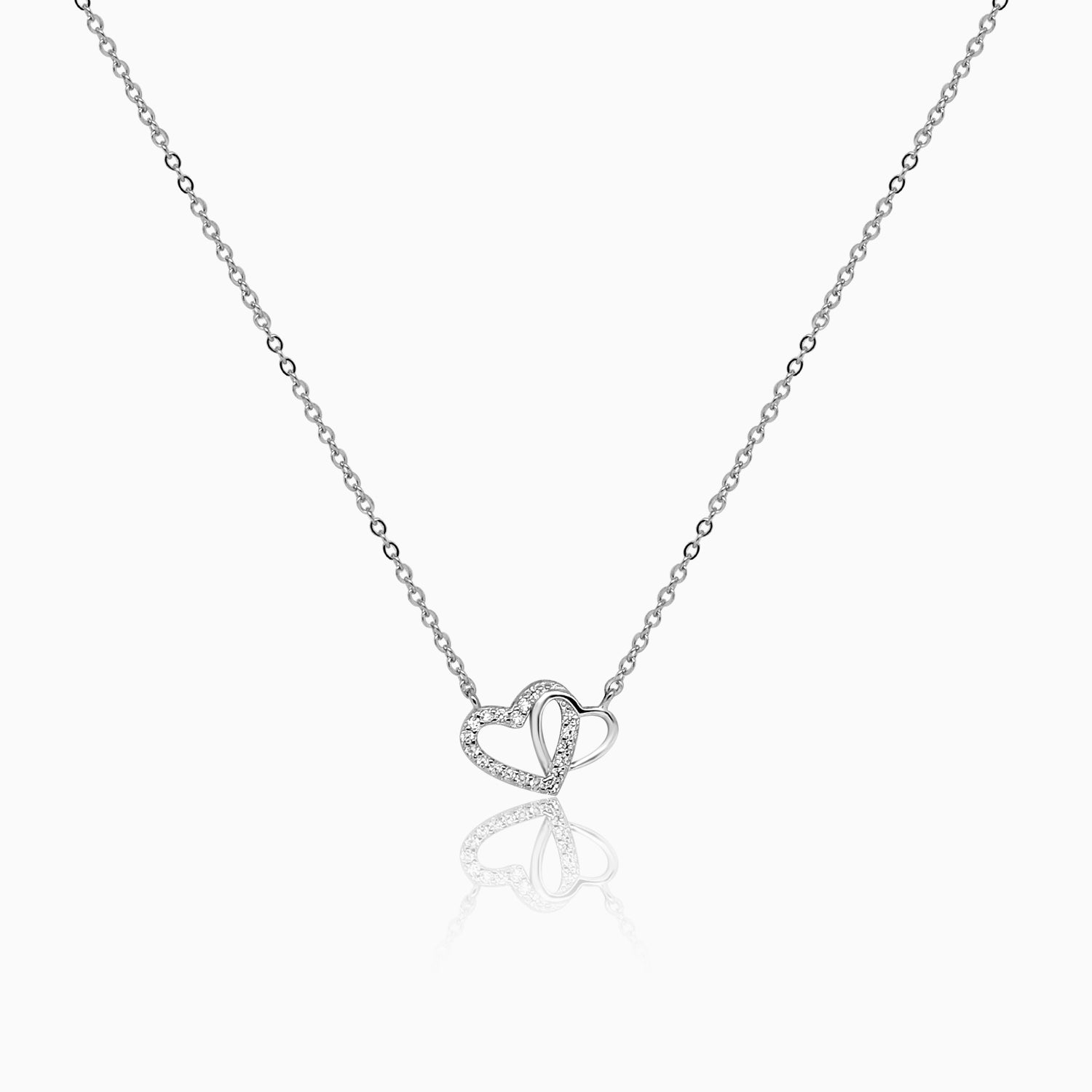 Silver Sparkling Intertwined Love Hearts Necklace