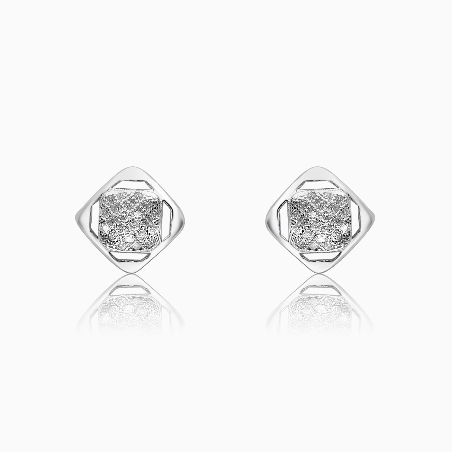 Silver Sparkling Square Highlight Earrings