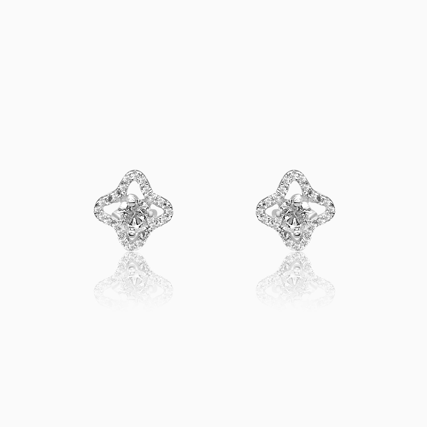 Silver Sparkling Solitaire Stud Earrings