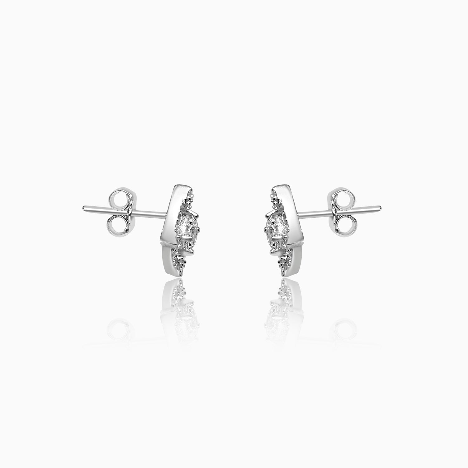 Silver Square Solitaire Sparkling Highlight Earrings