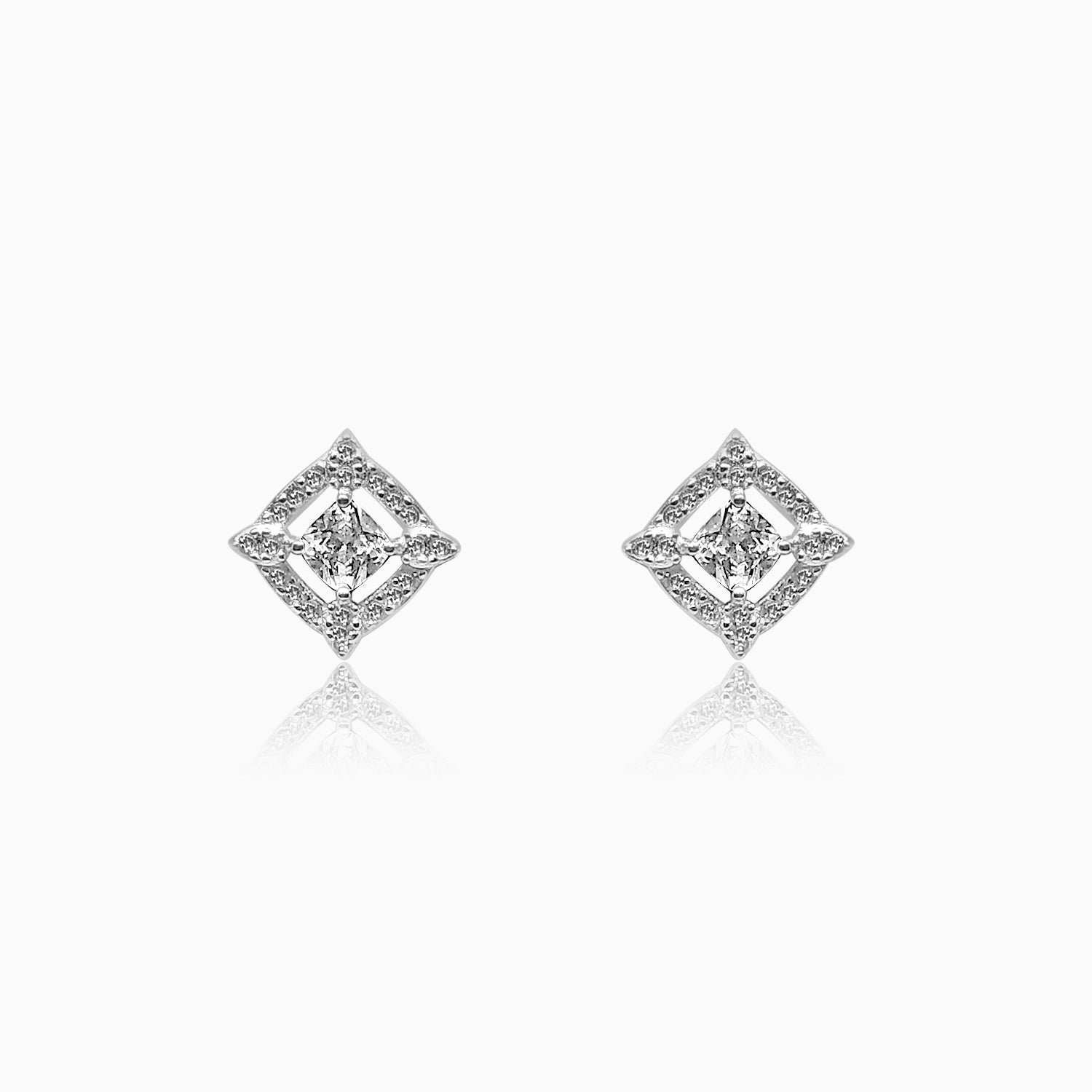 Silver Square Solitaire Sparkling Highlight Earrings