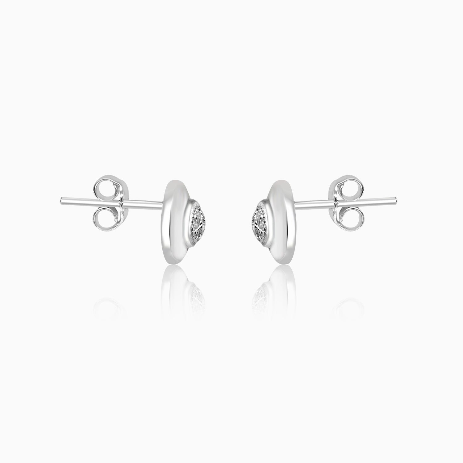 Silver Sparkling Shield Stud Earrings