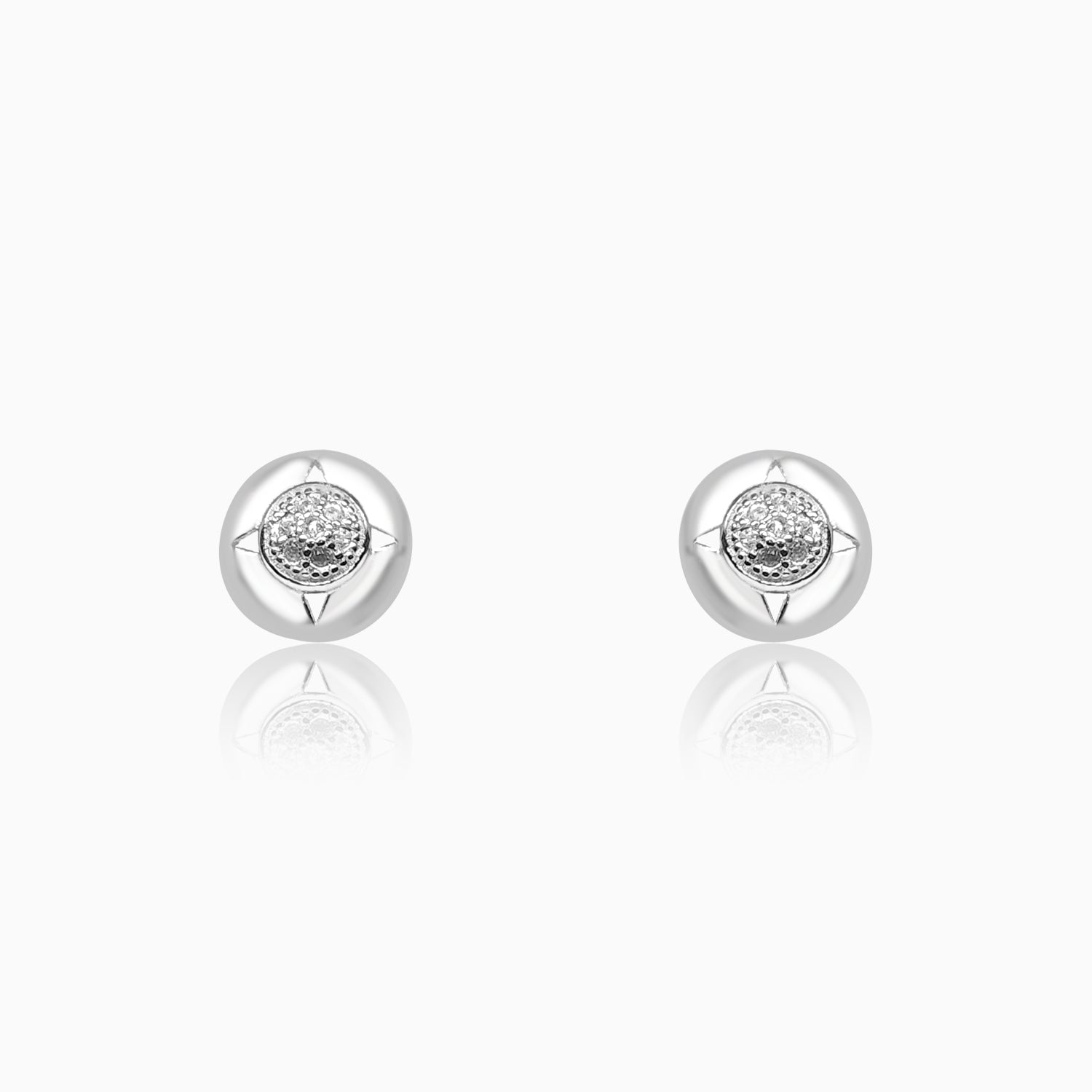 Silver Sparkling Shield Stud Earrings