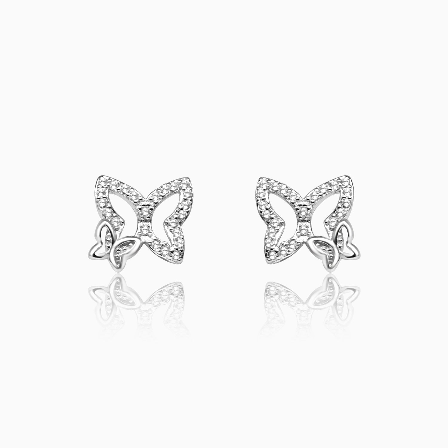 Silver Sparkling Butterfly on Butterfly Earrings