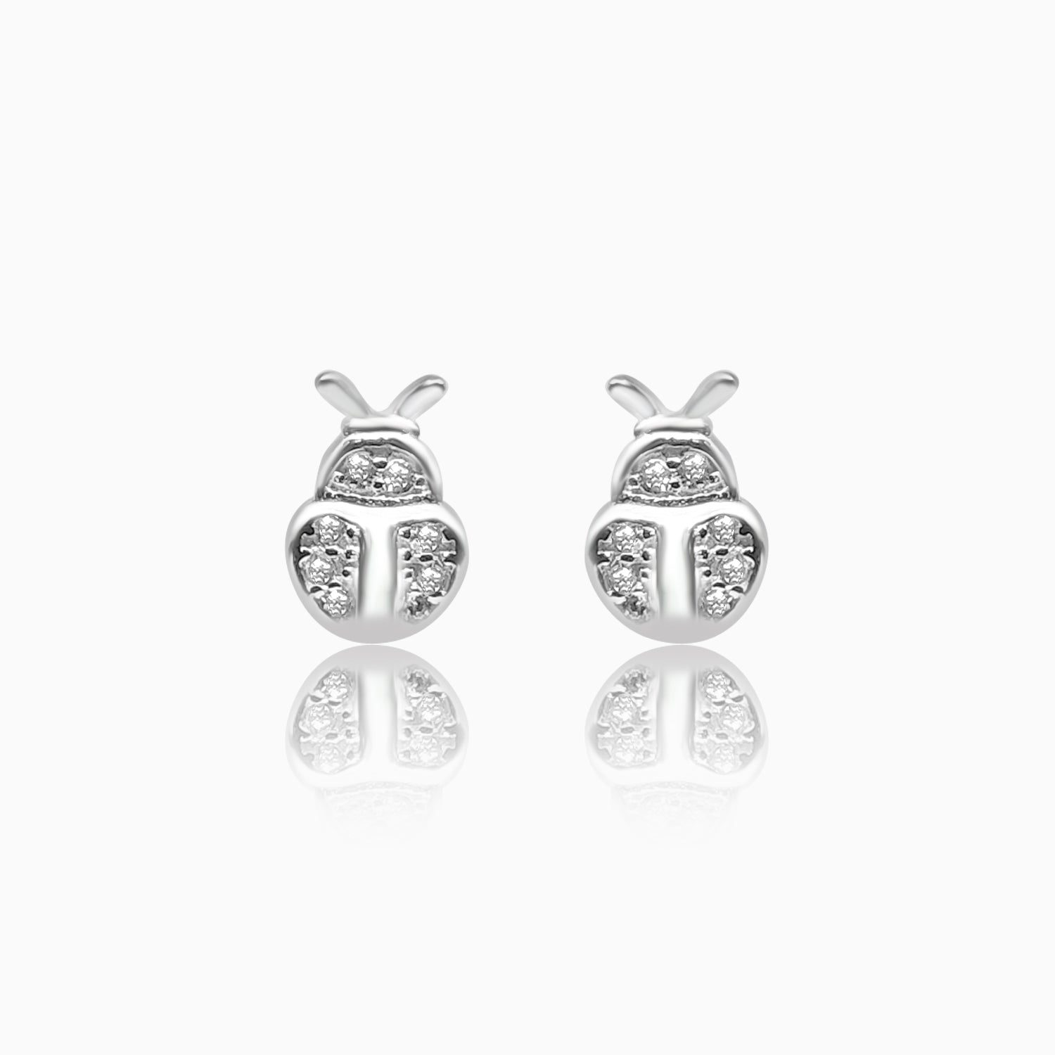 Silver Sparkling Lady Bug Earrings