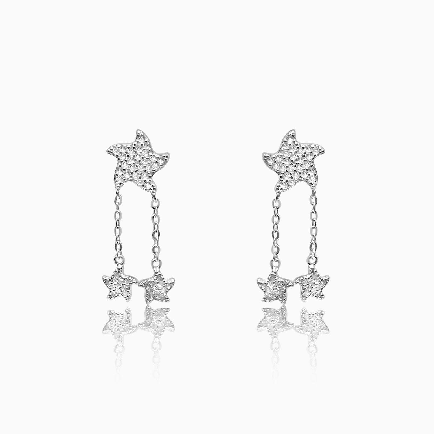 Silver Sparkling Star Fish with Dangler Star Fish Earrings