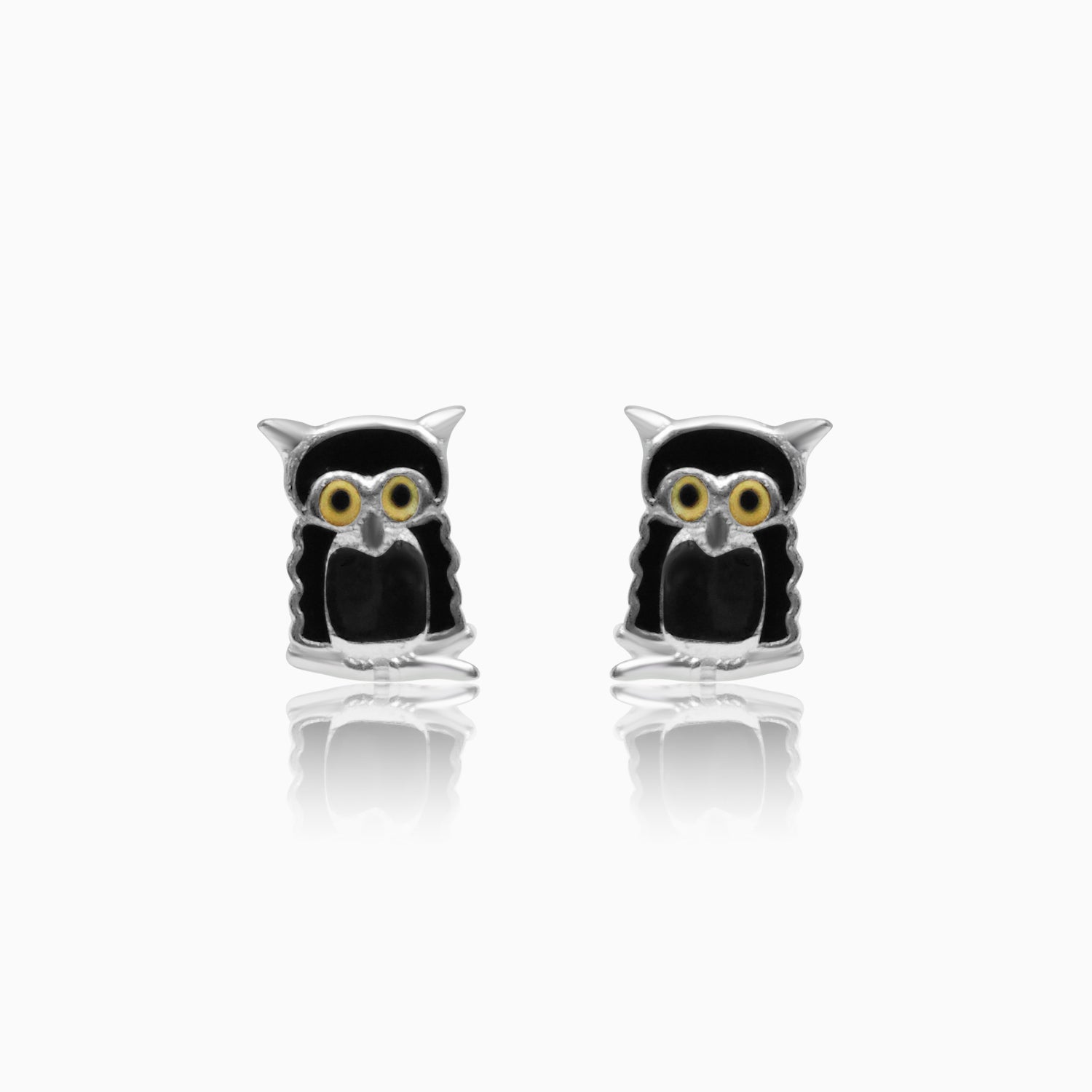 Silver Black Owl Earrings