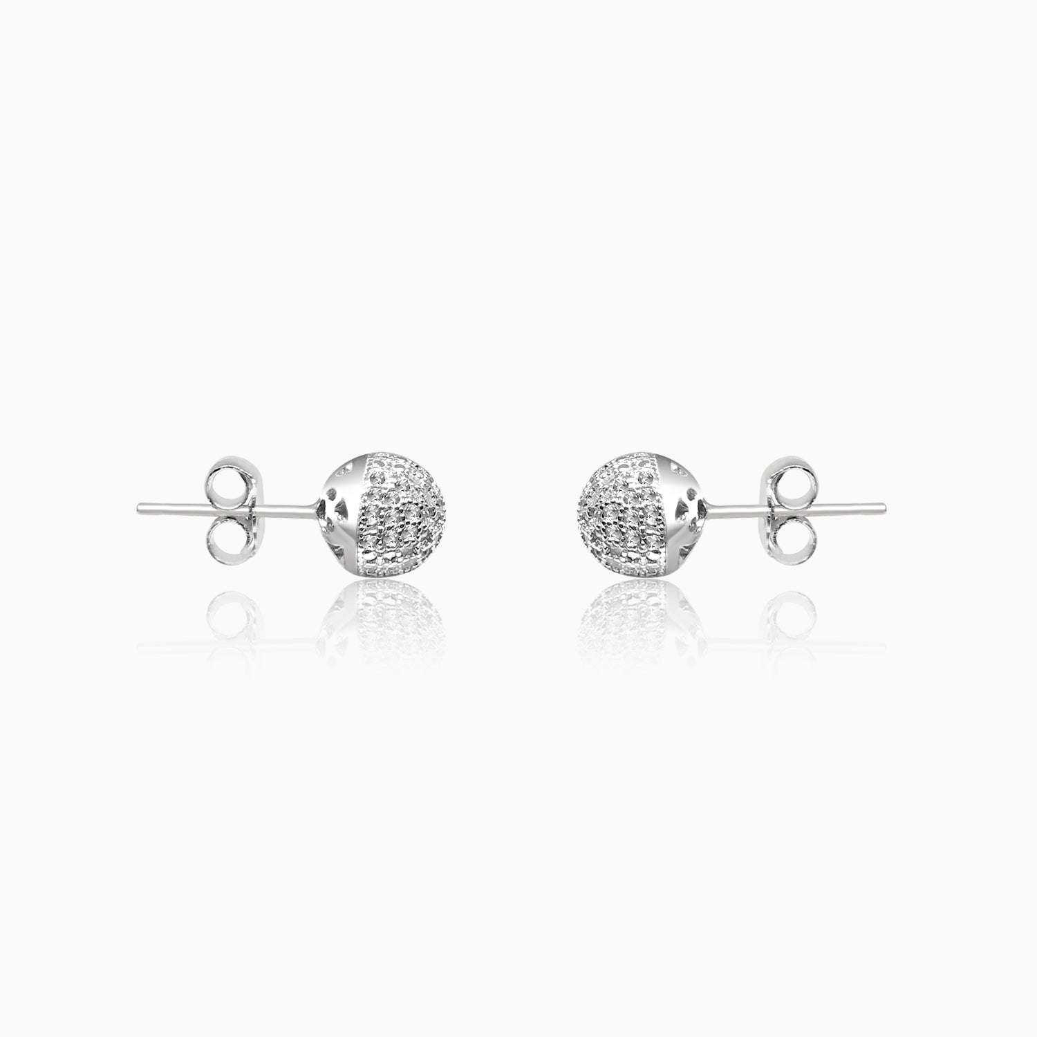 Silver Sparkling Filigree Ball Stud Earrings