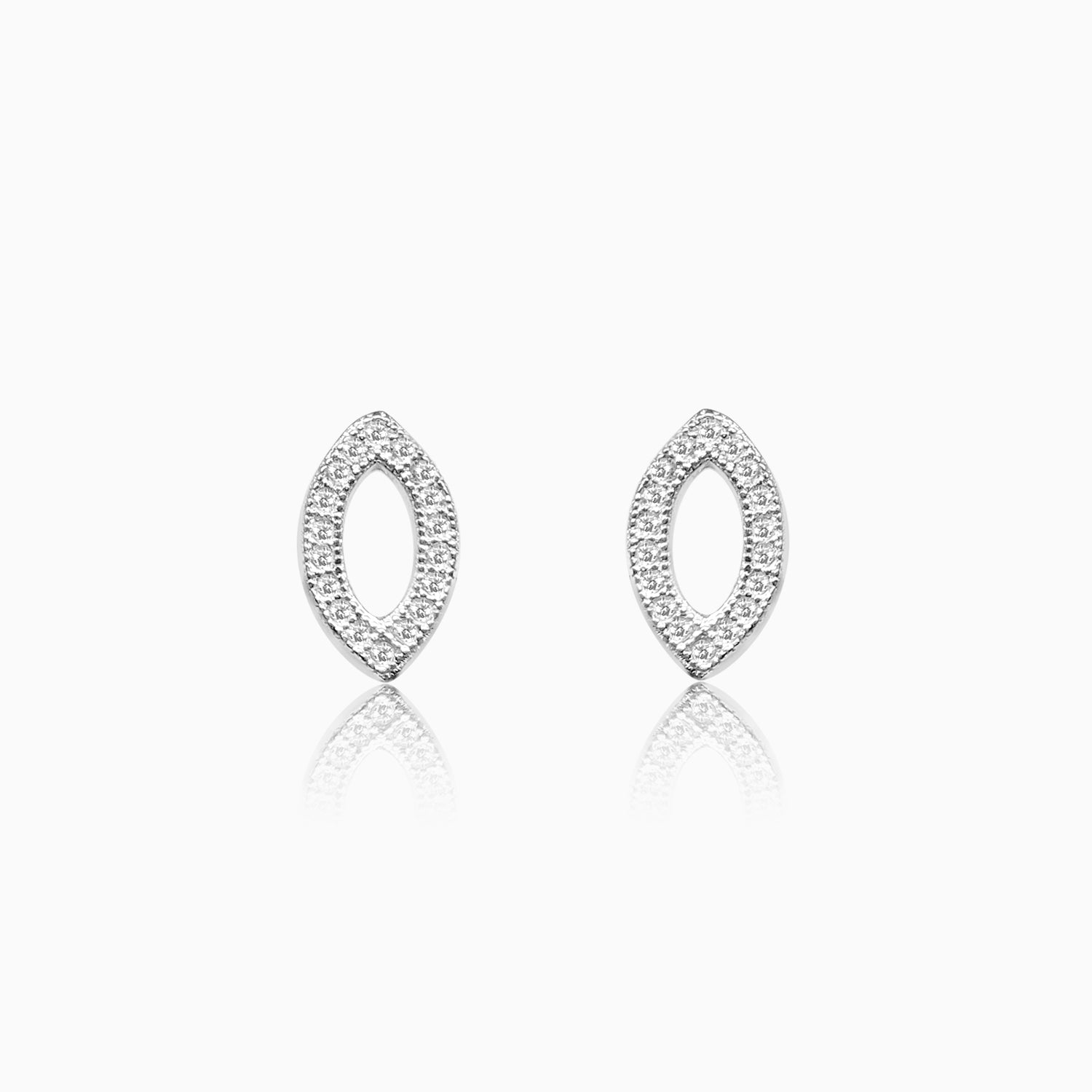 Silver Sparkling Leaf Outline Earrings