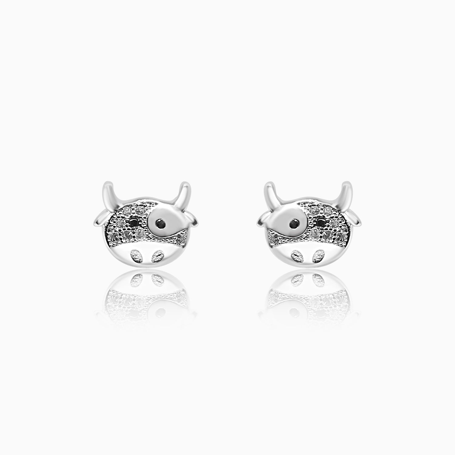 Silver Sparkling Baby Cow Earrings