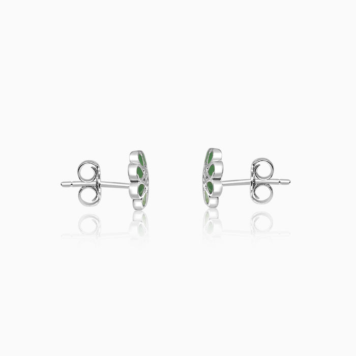 Silver Sparkling Green Filigree Flower Earrings