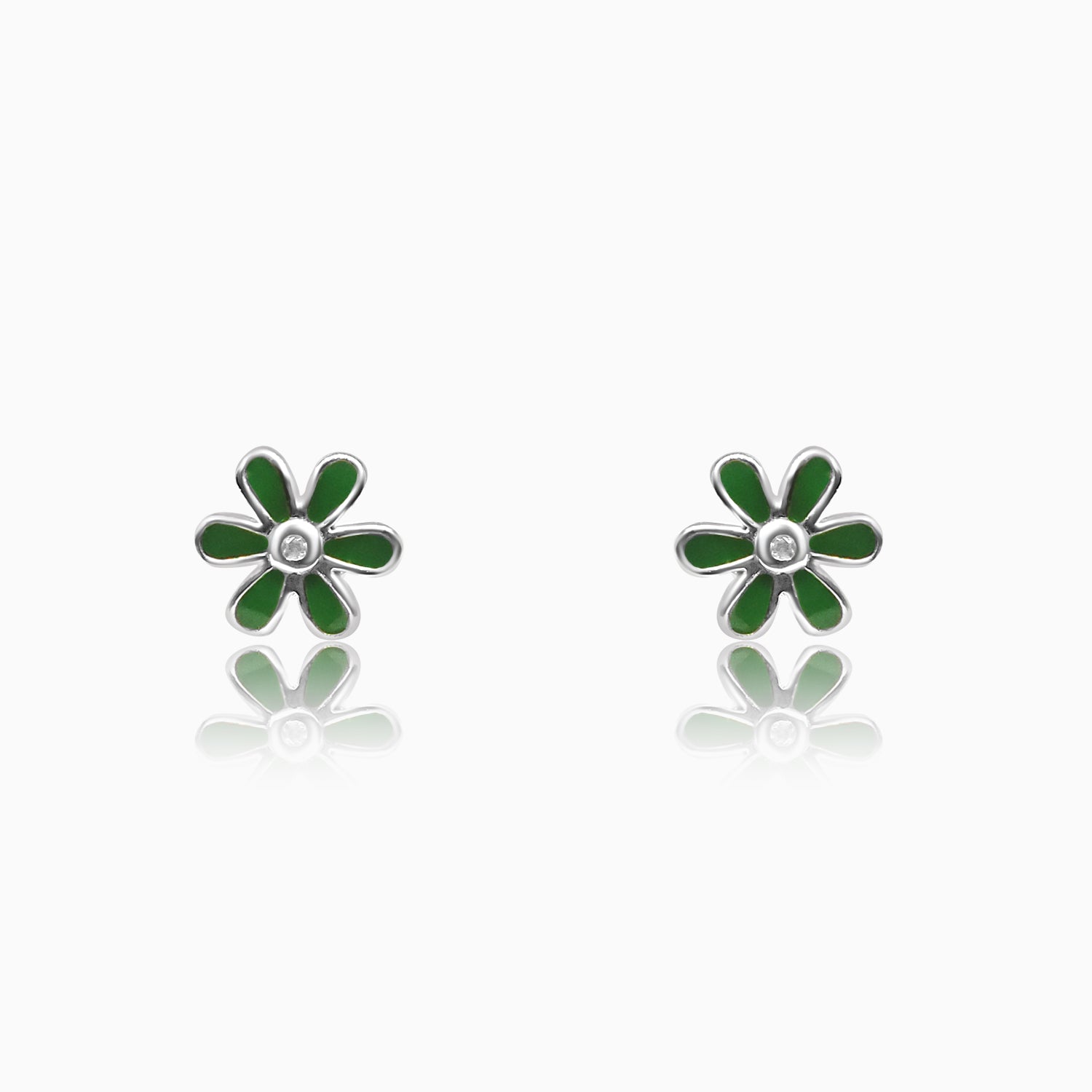Silver Sparkling Green Flower Earrings