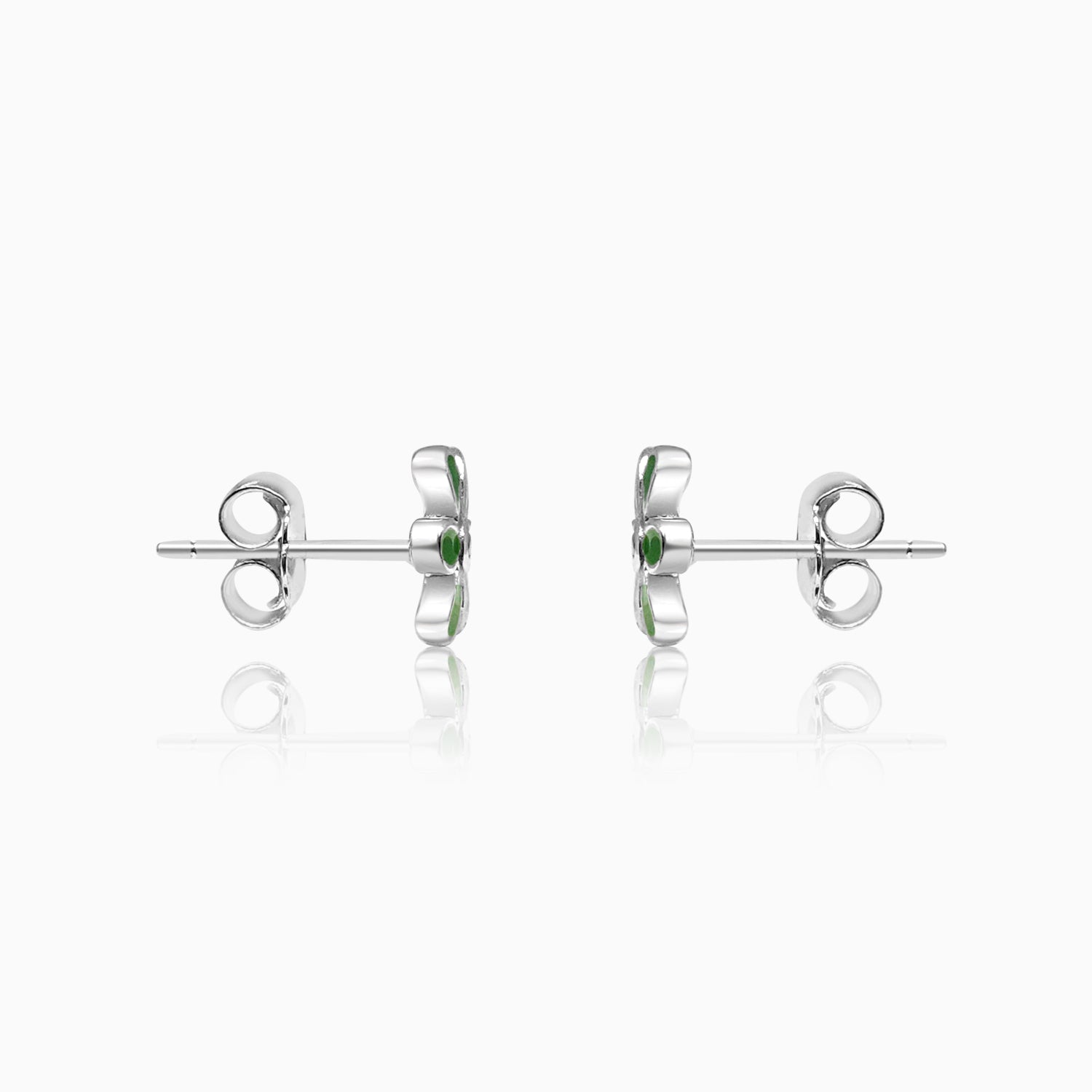 Silver Sparkling Green Flower Earrings