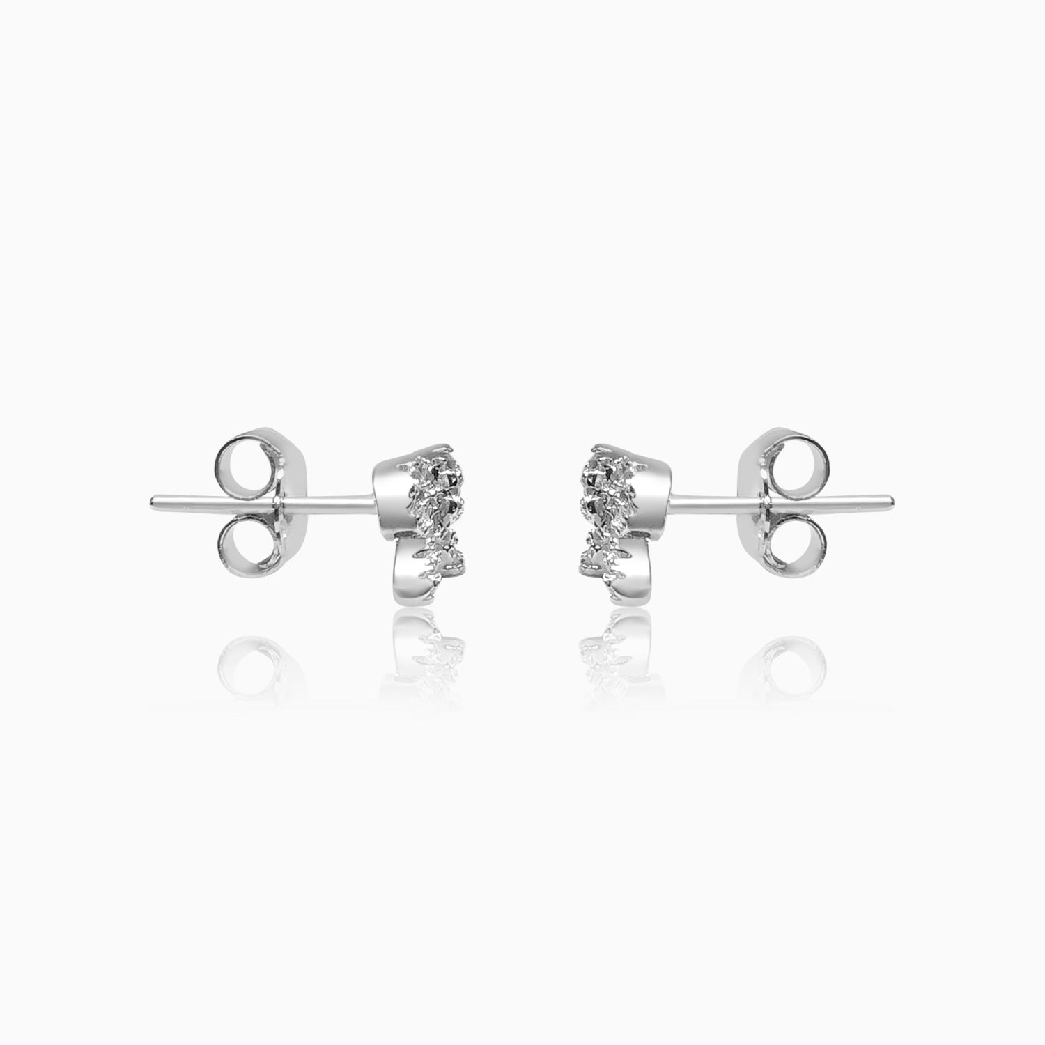 Silver Sparkling Bow Stud Earrings