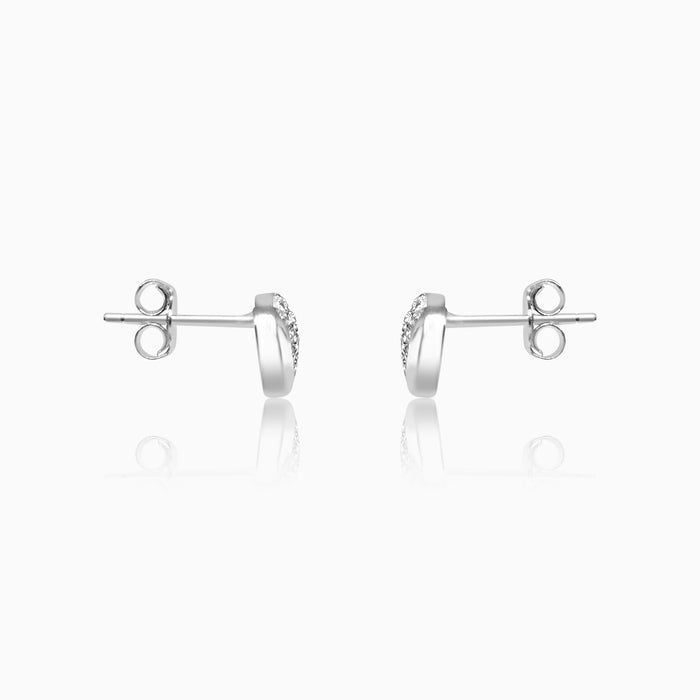 Silver Sparkling Heart Stud Earrings