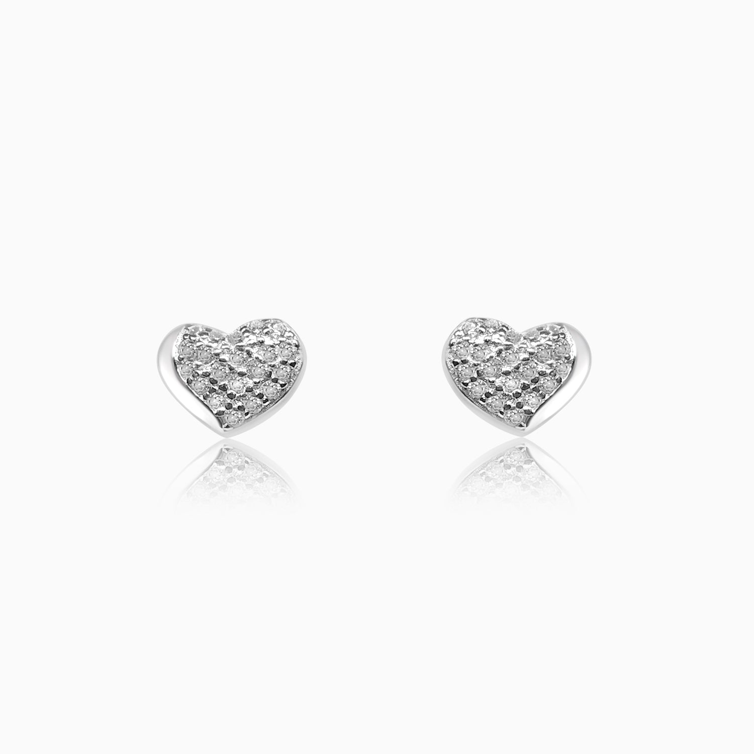 Silver Sparkling Heart Stud Earrings