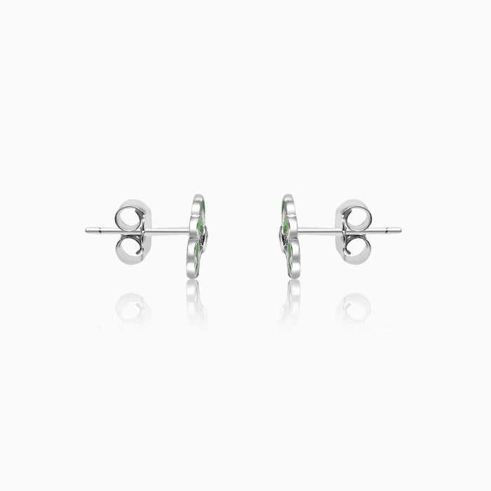 Silver Sparkling Green Alberta Rose Flower Earrings