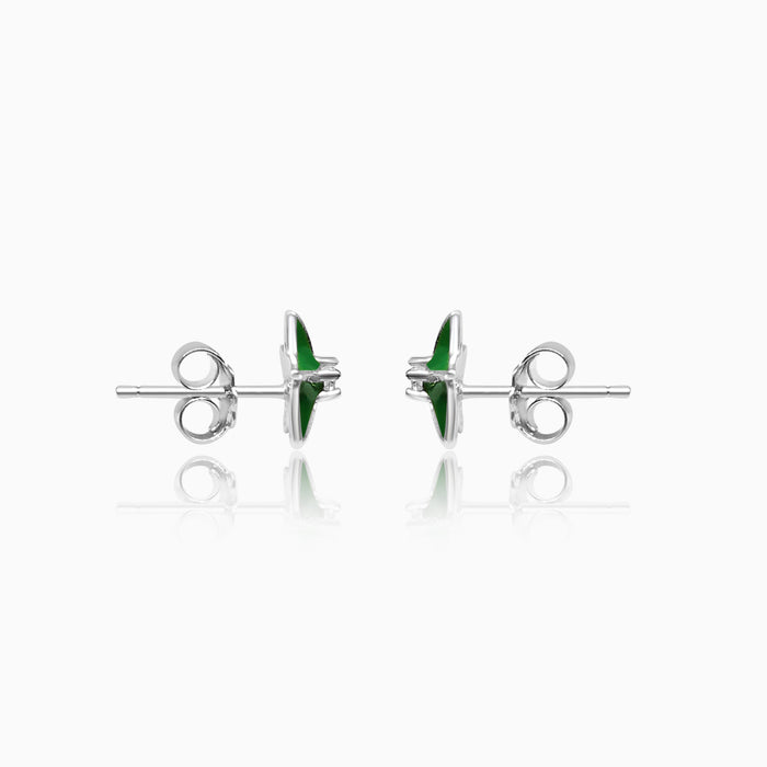 Silver Sparkle on Green Star Fish Earrings
