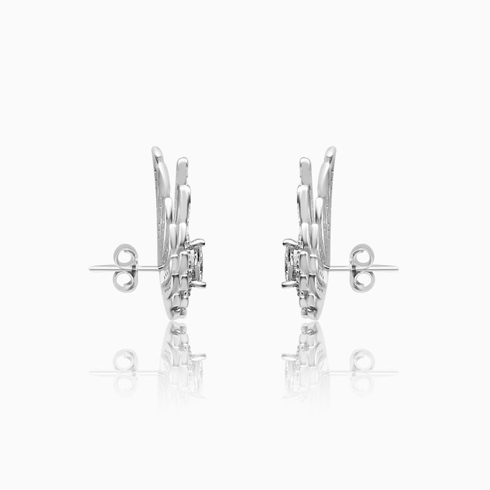 Silver Solitaire Drop on Falcon Feather Earrings
