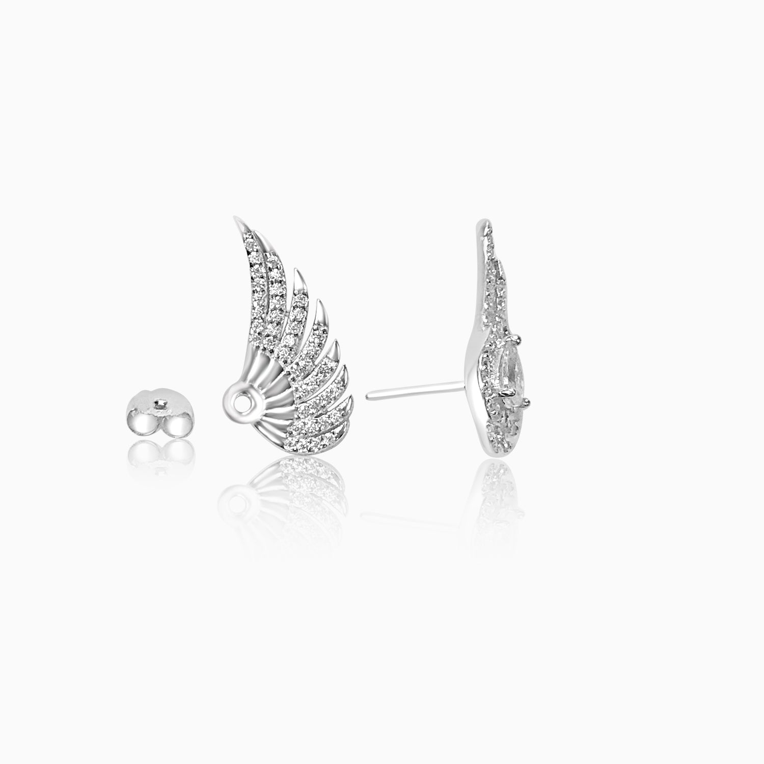 Silver Drop Solitaire on Falcon Feather Earrings