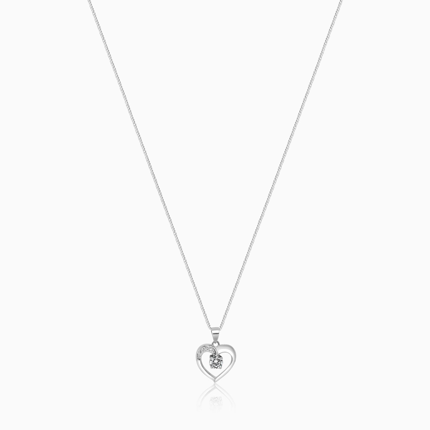 Silver Dangling Solitaire in Sparkling Heart Edge Pendant
